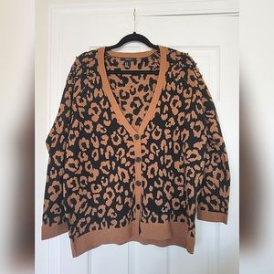 Leopard Print Studded Shoulder Cardigan